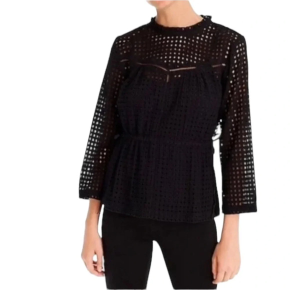 Point sur eyelet lace black blouse with lined tank size 2 excellent condition - Picture 2 of 7